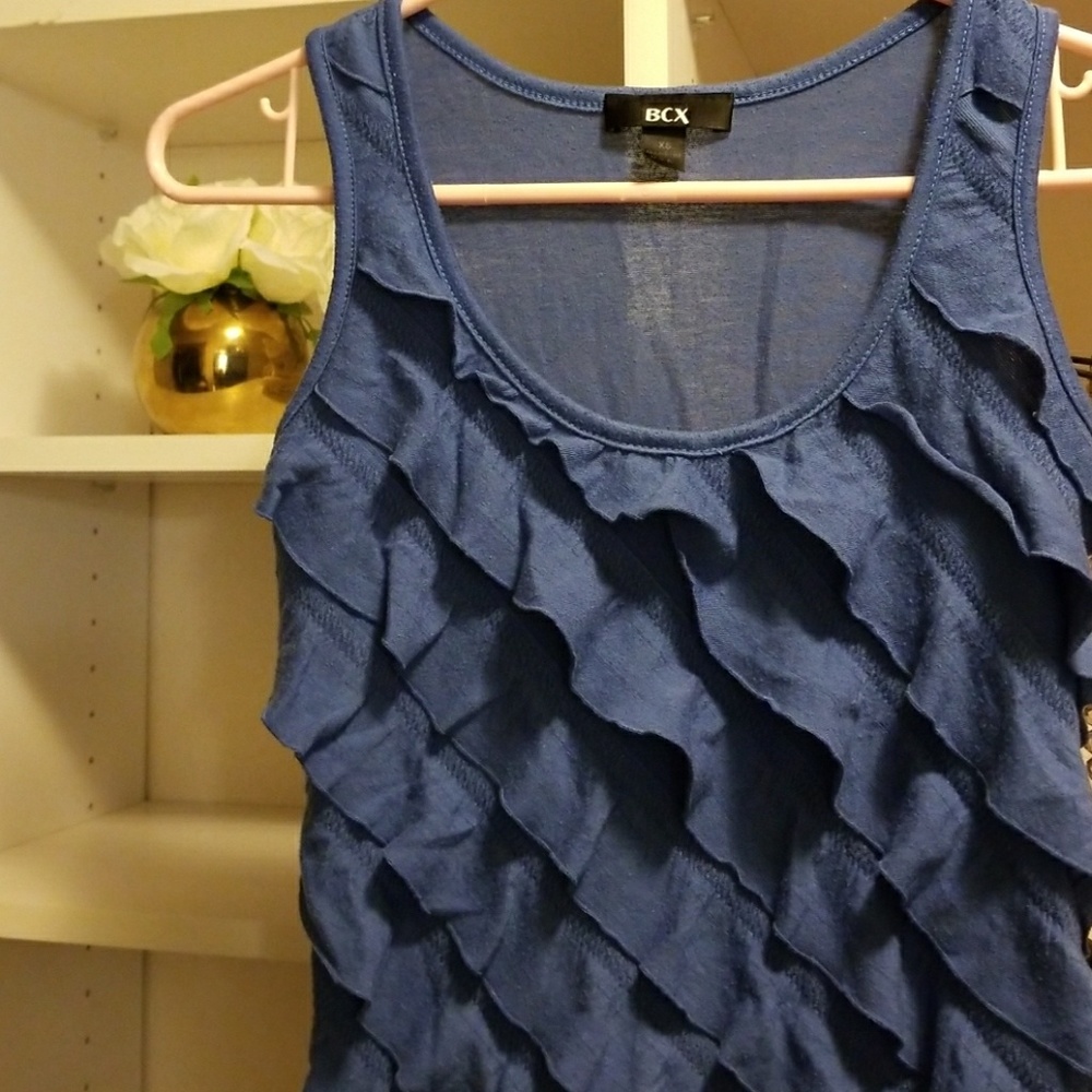 BCX Dusty Blue Ruffled Tank Top - Picture 2 of 6